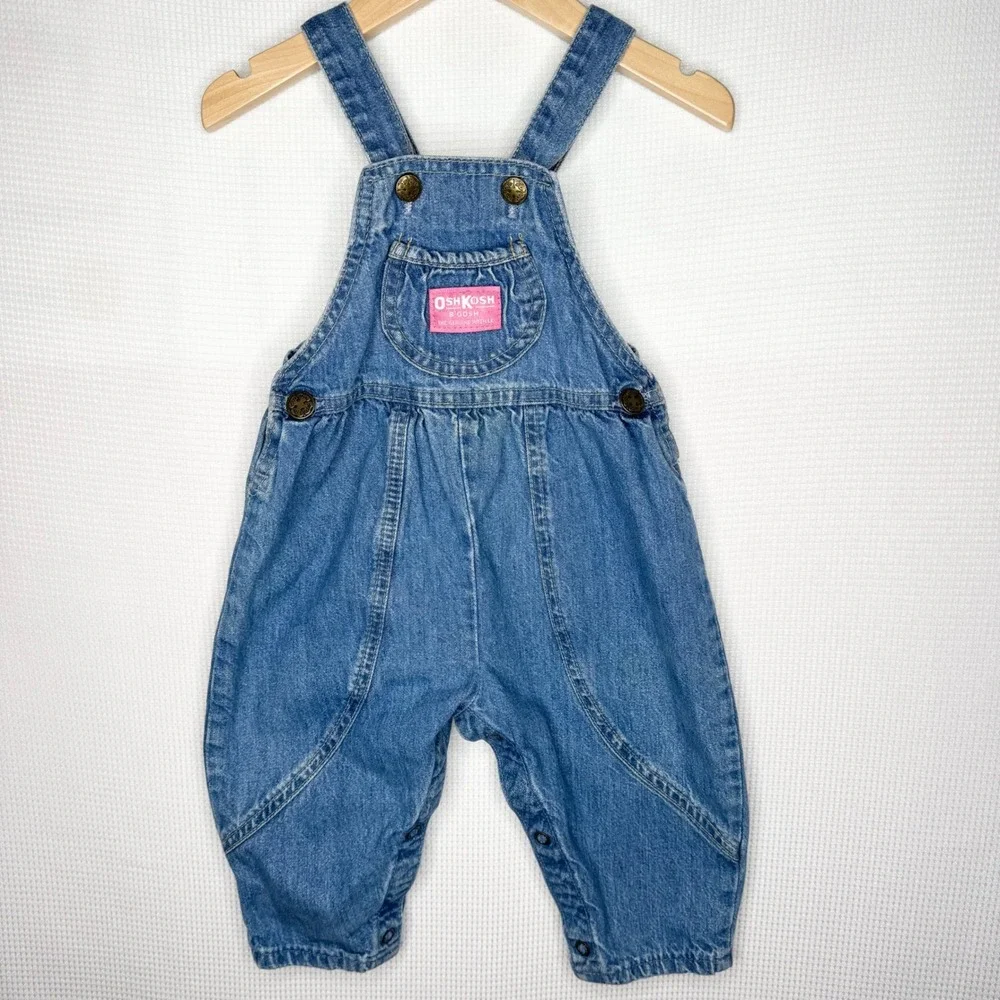Vintage OshKosh B'gosh Vestbak Denim Overalls Made in USA Blue 18M Girls
